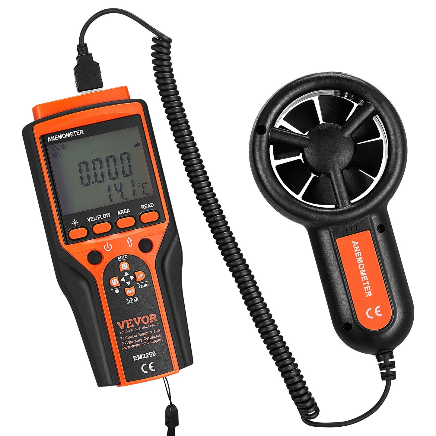 Split Handheld Anemometer, 14℉-140℉, Digital vindhastighet CFM-mätare med LED-bakgrundsbelysningsskärm, Mäter vindhastighet Vindtemperatur Luftflöde Vindavkylning, för segling Surfing Flygande HVAC