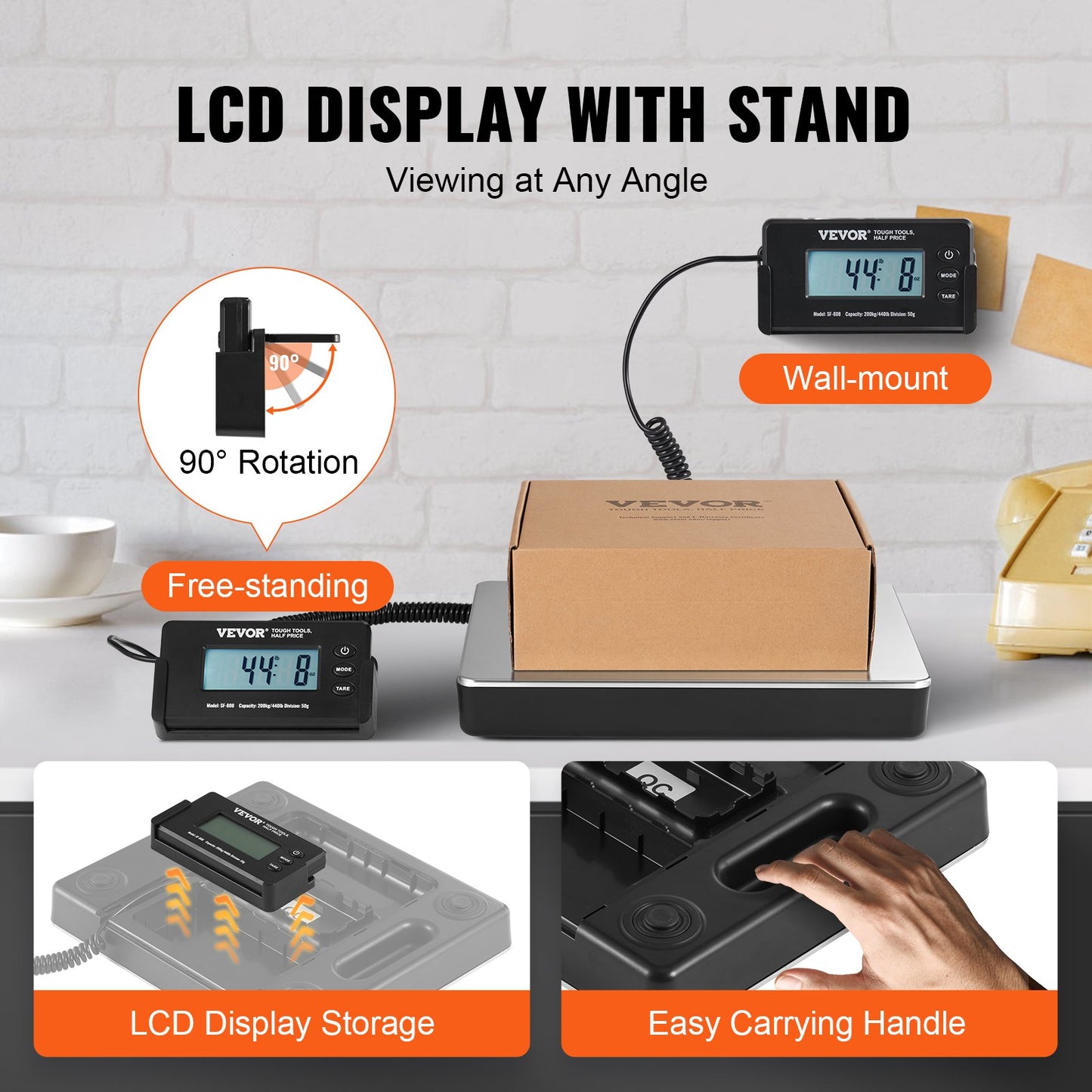 Fraktvåg Digital postvåg 440 lbs x 1,7 oz. AC/DC-paket LCD
