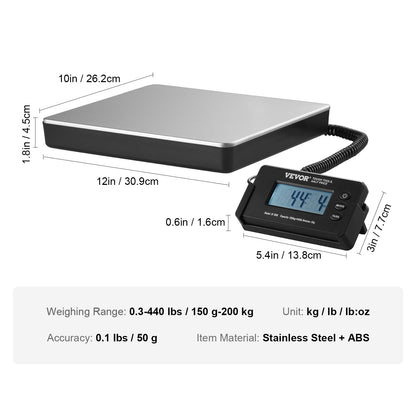 Fraktvåg Digital postvåg 440 lbs x 1,7 oz. AC/DC-paket LCD