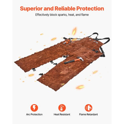 Leder-Schweißschürze, geteiltes Bein, strapazierfähig, flammhemmend, Rindsleder, Größe M