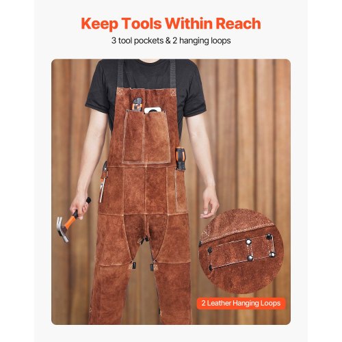 Leder-Schweißschürze, geteiltes Bein, strapazierfähig, flammhemmend, Rindsleder, Größe M