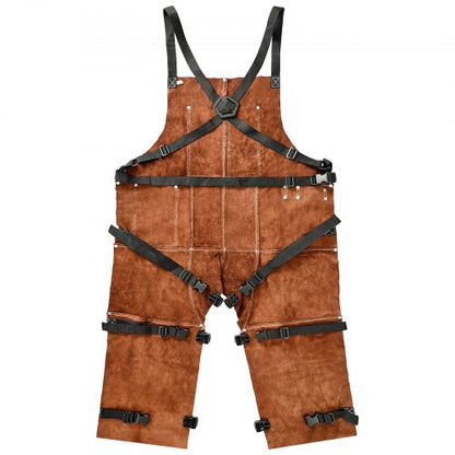 Leder-Schweißschürze, geteiltes Bein, strapazierfähig, flammhemmend, Rindsleder, Größe M