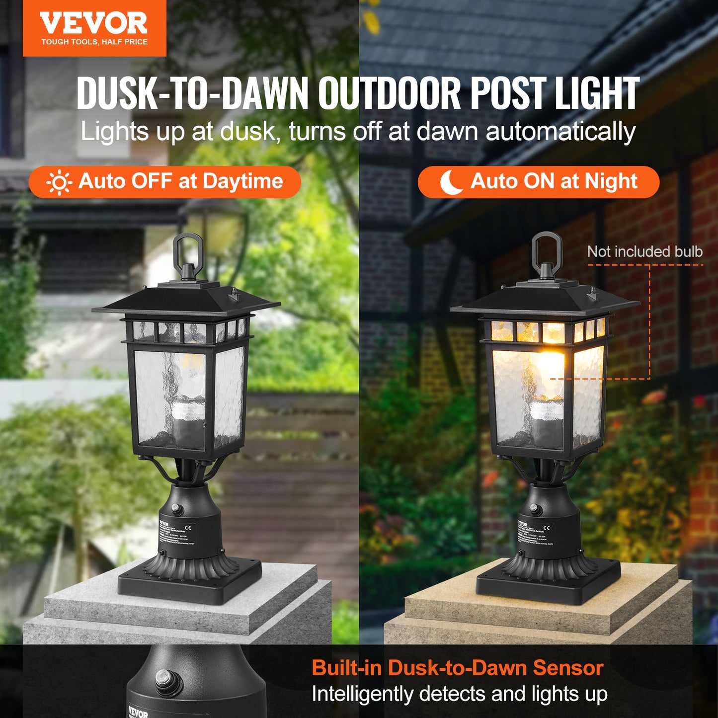2 pcs Dusk to Dawn Outdoor Lamp Post Light Fixture 400mm Post Pier Mount