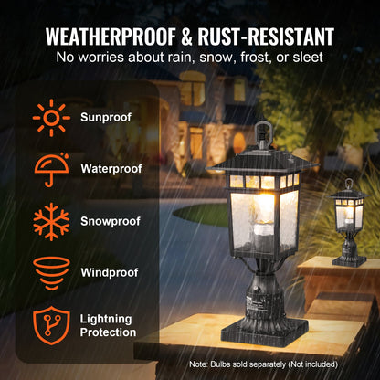 2 pcs Dusk to Dawn Outdoor Lamp Post Light Fixture 400mm Post Pier Mount