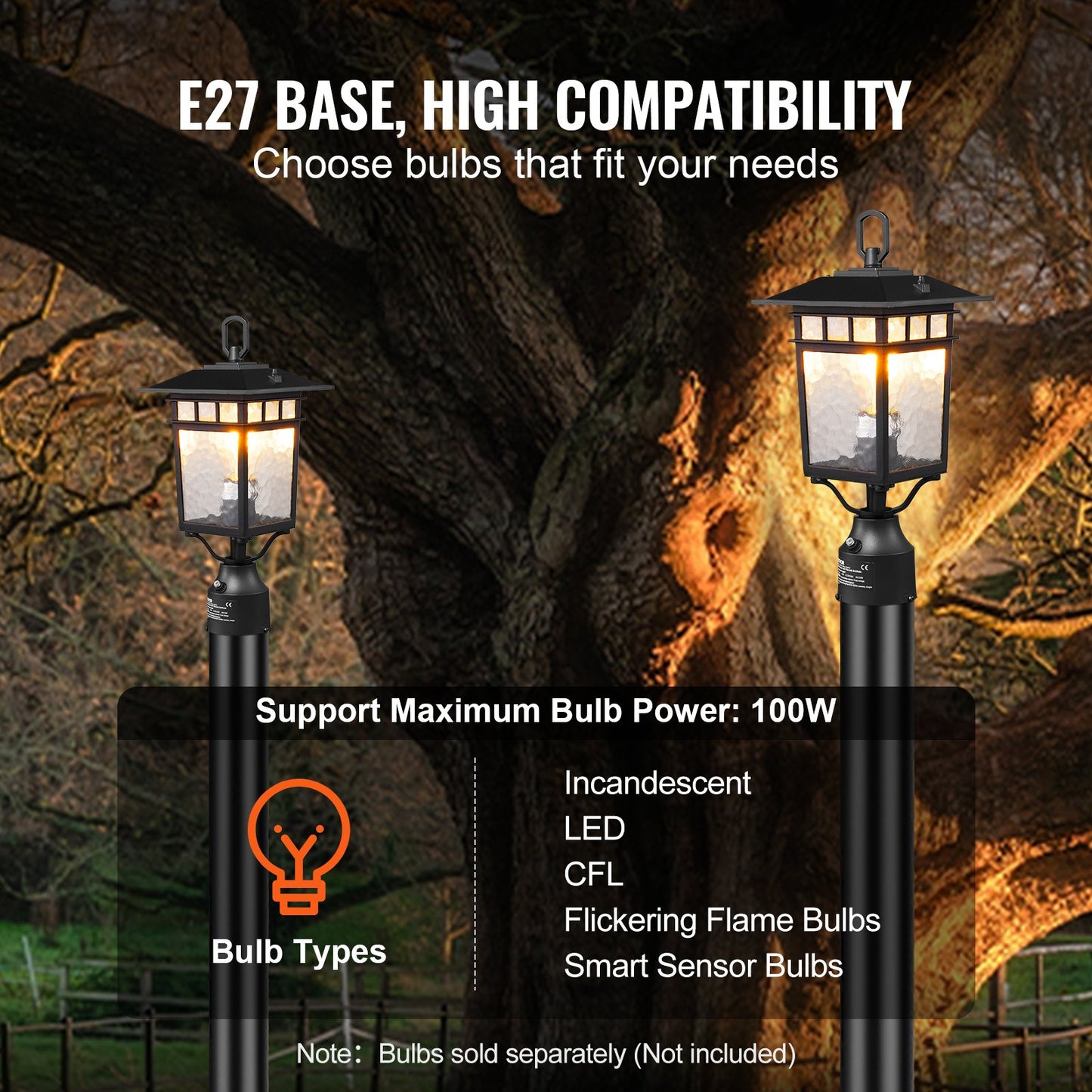 2 pcs Dusk to Dawn Outdoor Lamp Post Light Fixture 400mm Post Pier Mount