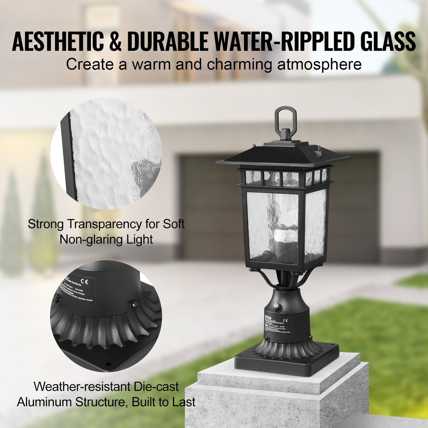 2 pcs Dusk to Dawn Outdoor Lamp Post Light Fixture 400mm Post Pier Mount