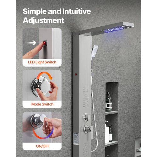 Duschpanel Tornsystem Rostfritt Stål Pelar Regnmunstycke 5 Lägen