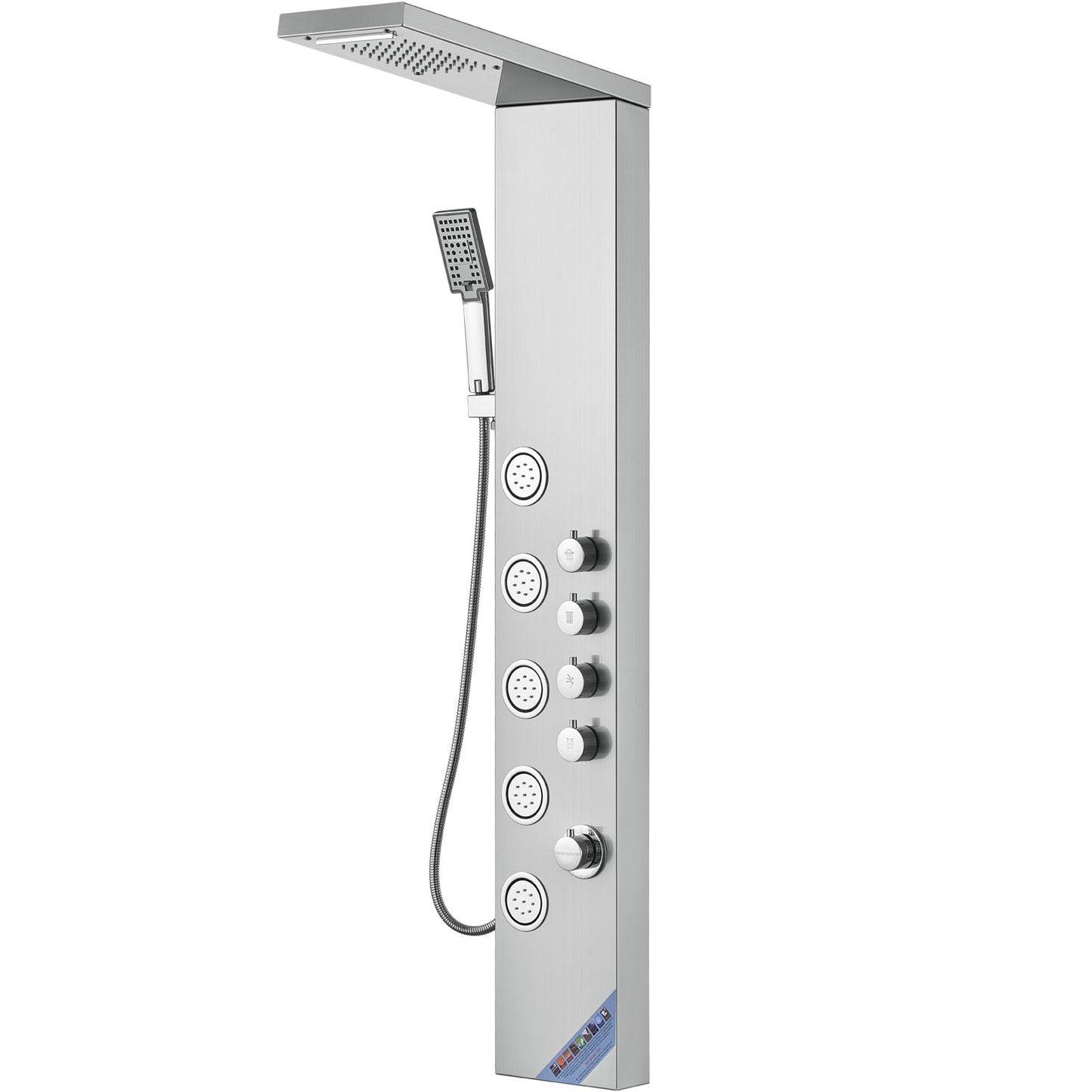 Duschpanelsystem, 4 duschlägen Duschpanelstorn, regn, vattenfall, 5 helkroppsmassagestrålar och 3-läges handduschhuvud med 59" slang, väggmonterad duschset i rostfritt stål