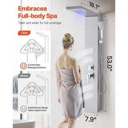 Shower Panel Tower System Stainless Steel Pillar Rain Nozzle 5 Positions | EU