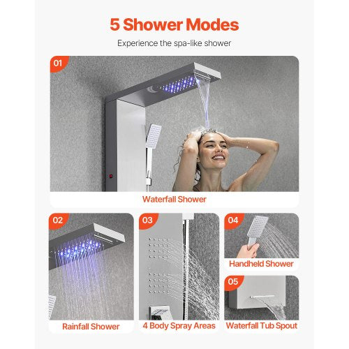 Shower Panel Tower System Stainless Steel Pillar Rain Nozzle 5 Positions | EU