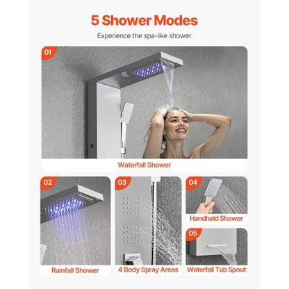 Shower Panel Tower System Stainless Steel Pillar Rain Nozzle 5 Positions | EU
