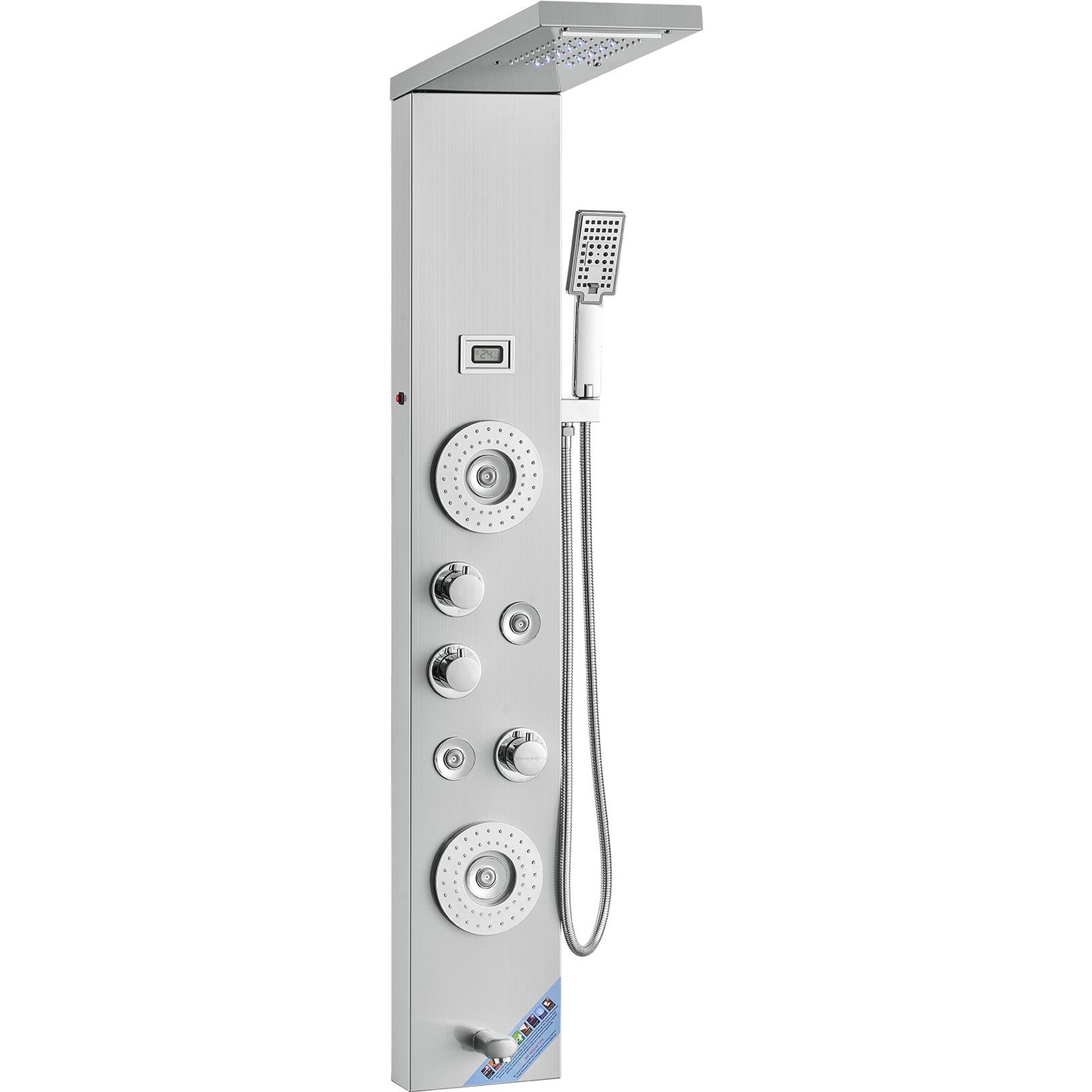 Shower Panel Tower System 6 lägen LED & Display Rostfritt stål Regnfall