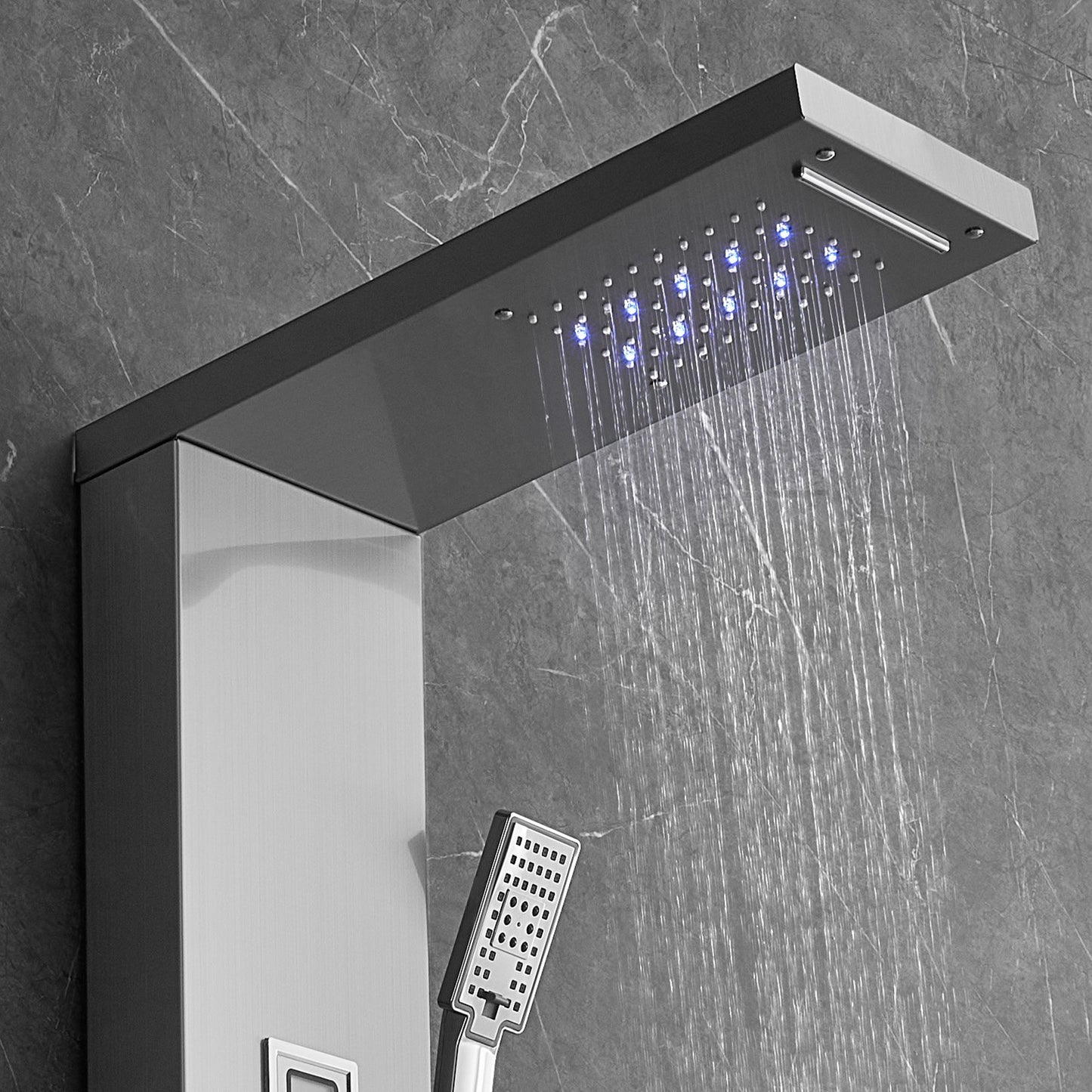 Shower Panel Tower System 6 lägen LED & Display Rostfritt stål Regnfall