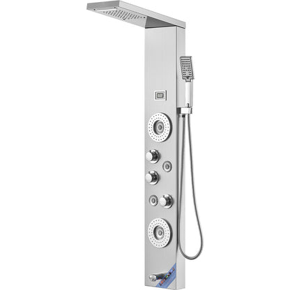 Shower Panel Tower System 6 lägen LED & Display Rostfritt stål Regnfall