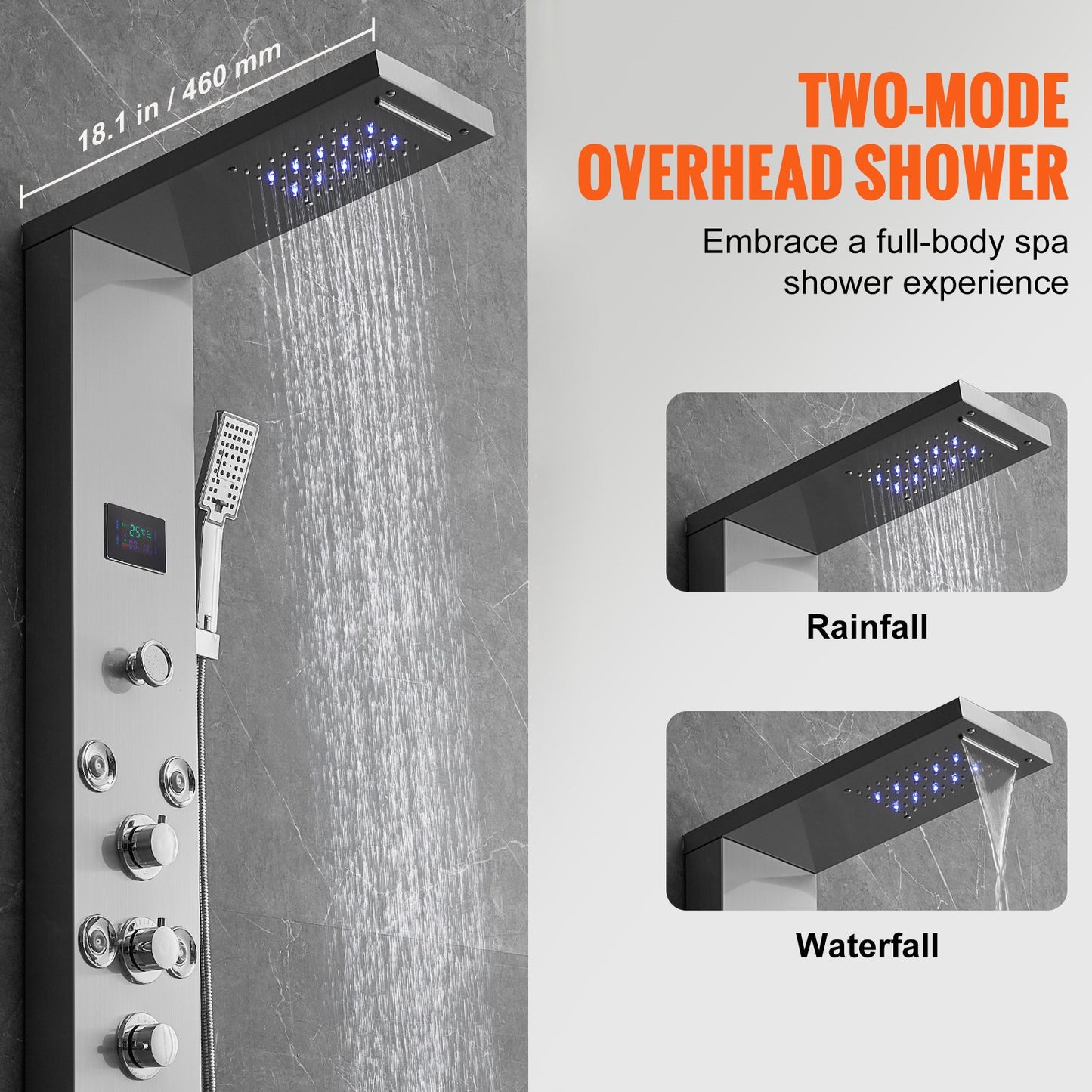 Shower Panel Tower System 6 lägen Vattenkraft LED Rostfritt stål