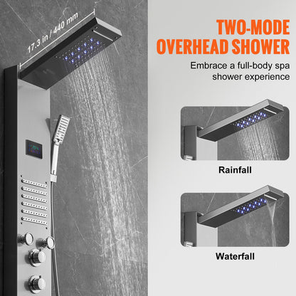Shower Panel Tower System 6 lägen Vattenkraft LED rostfritt stål