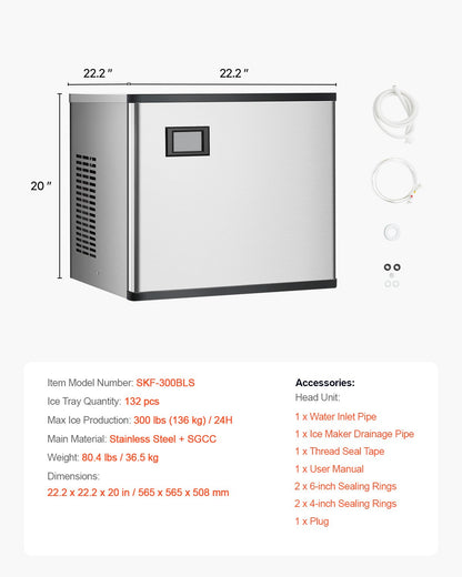 Commercial Ice Machine 300 lbs/24 hr Self Cleaning Ice Machine - Head Only
