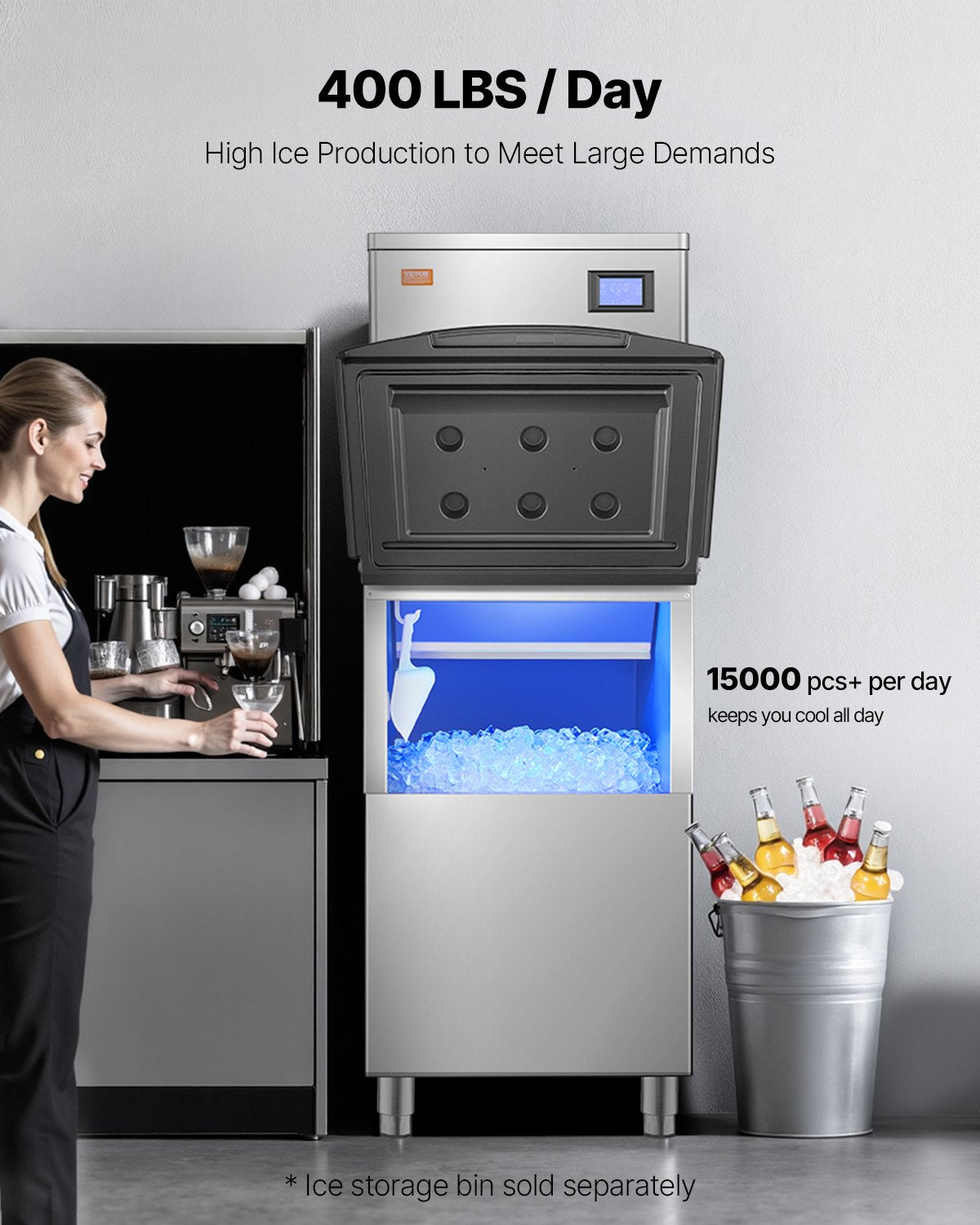 Commercial Ice Machine 400 lbs/day Self-cleaning Ice Machine - Head Only