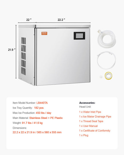 Commercial Ice Machine 450 lbs/day Self Cleaning Ice Machine - Head Only