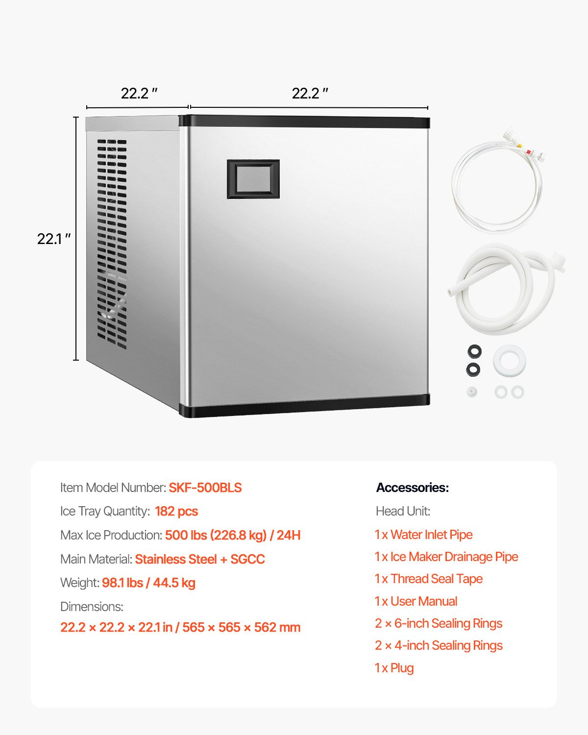 Commercial Ice Machine 500 lbs/24 hr Self Cleaning Ice Machine - Head Only