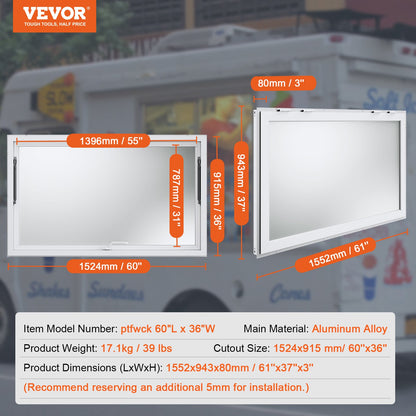 60"L x 36"W Koncessionsställ Servering Fönster Food Truck Service Markis