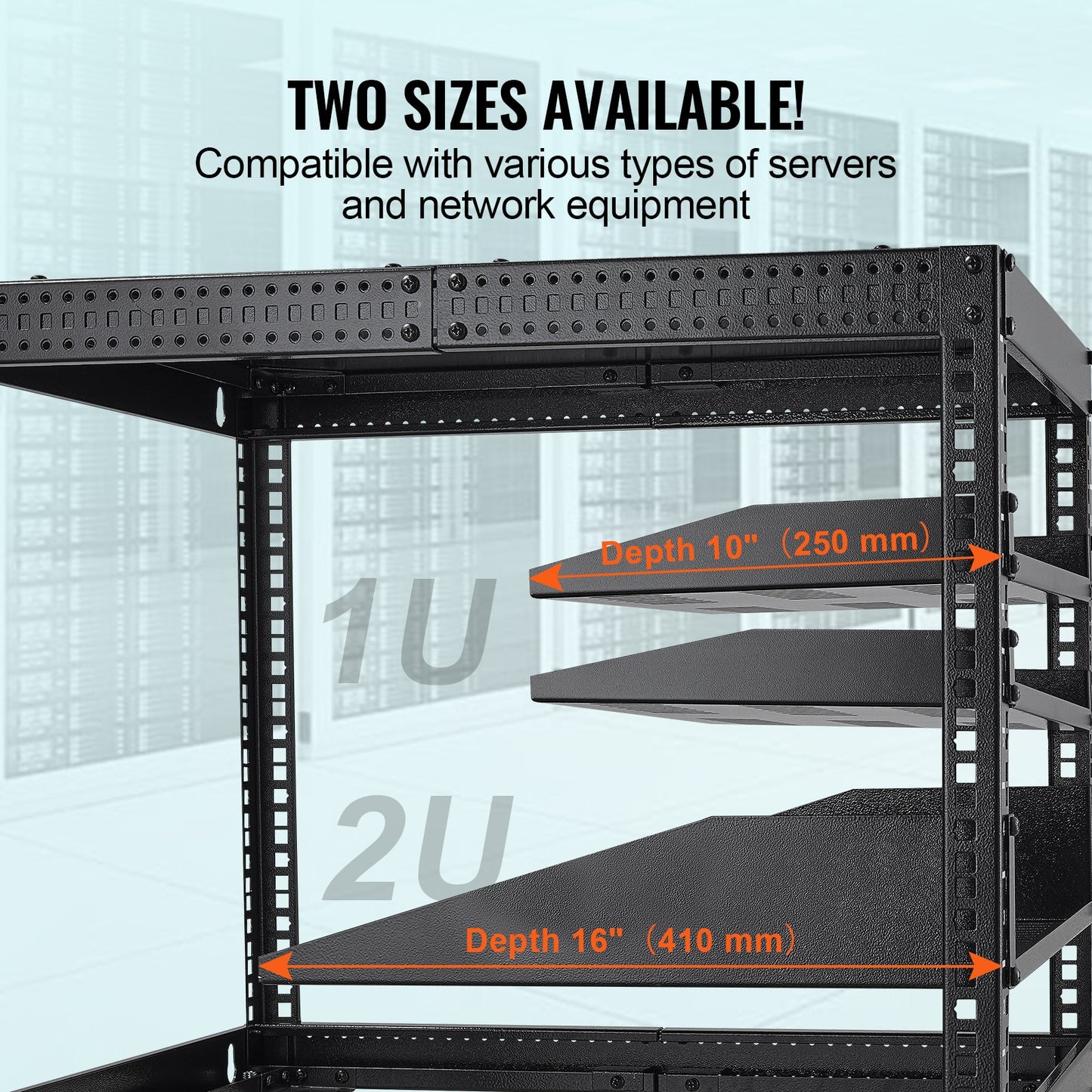 2PCS 1U Server Rack Shelf 10"/254mm Depth Ventilated Rack Mount Shelf Tray
