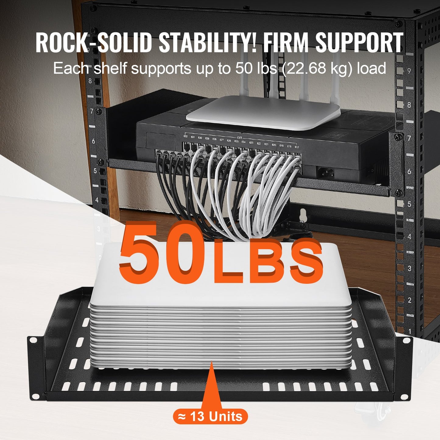 2U Server Rack Hylla 16"/406 mm Djup Ventilerad Rack Mount Hylla med bricka