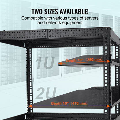 2U Server Rack Hylla 16"/406 mm Djup Ventilerad Rack Mount Hylla med bricka