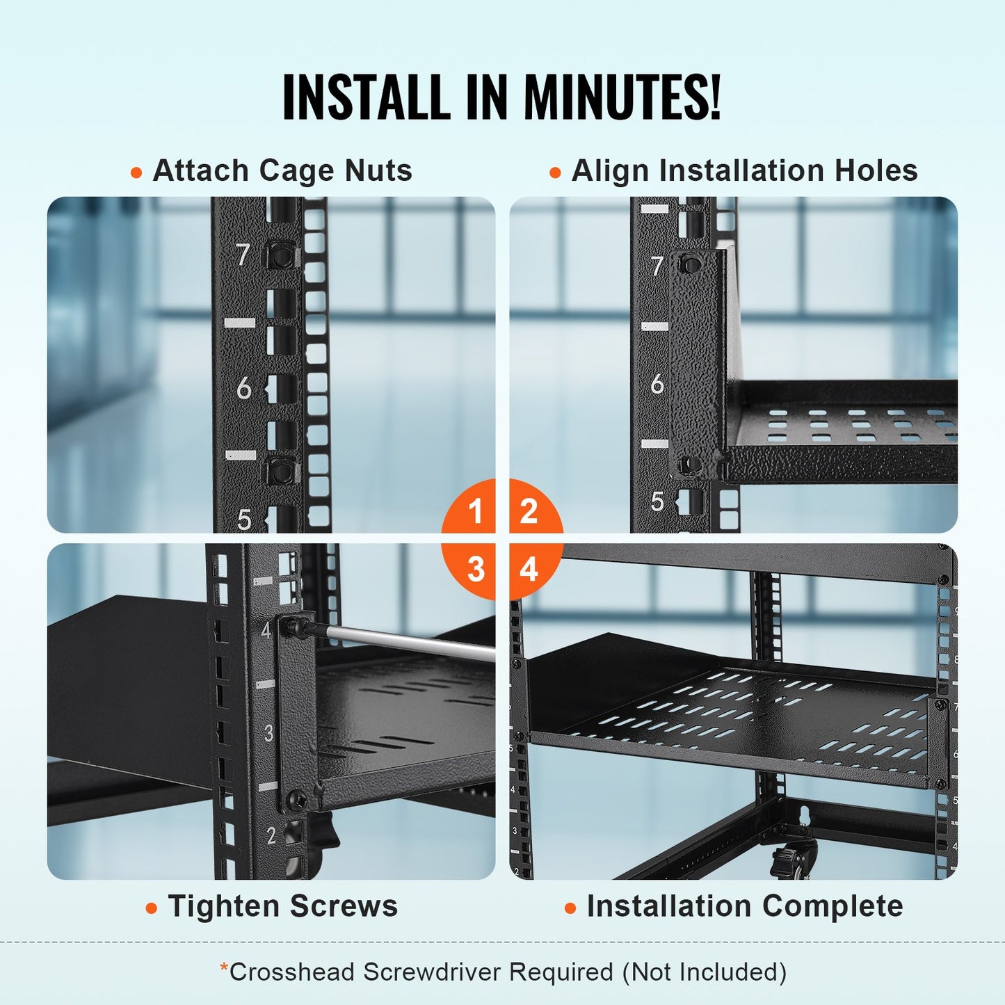 2U Server Rack Hylla 16"/406 mm Djup Ventilerad Rack Mount Hylla med bricka