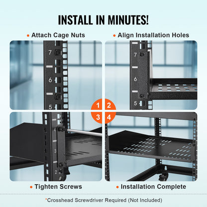 2U Server Rack Hylla 16"/406 mm Djup Ventilerad Rack Mount Hylla med bricka
