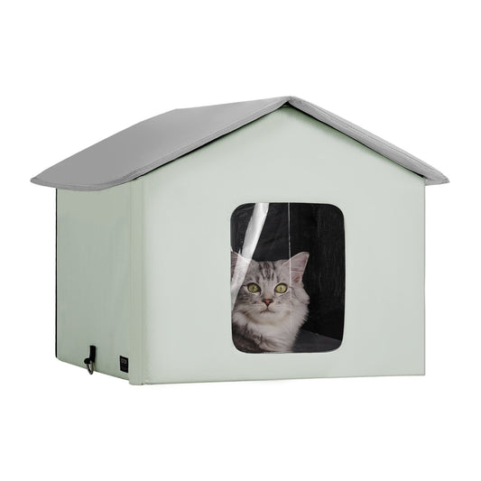 Heated Cat House hopfällbart Kitty Shelter med Uppvärmd Pad Grön Mitt