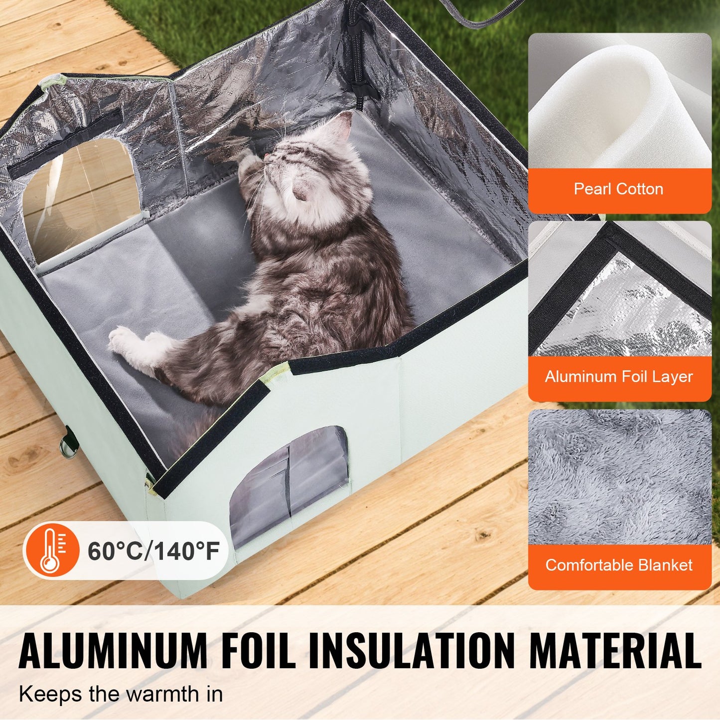 Heated Cat House hopfällbart Kitty Shelter with Heated Pad Green Large