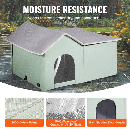 Heated Cat House hopfällbart Kitty Shelter with Heated Pad Green Large