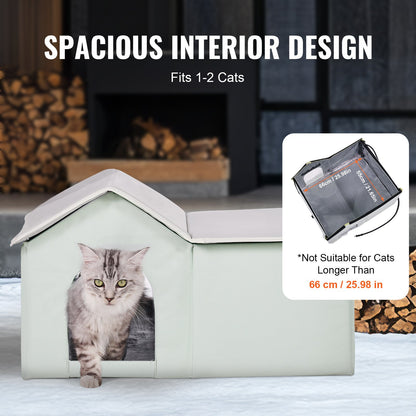 Heated Cat House hopfällbart Kitty Shelter with Heated Pad Green Large