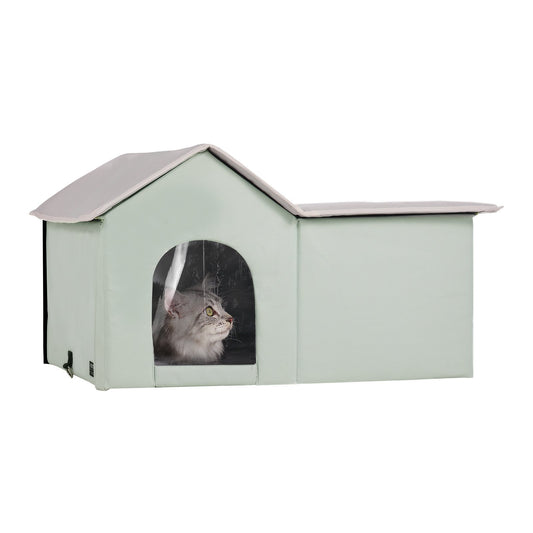 Heated Cat House hopfällbart Kitty Shelter with Heated Pad Green Large