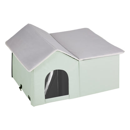 Heated Cat House hopfällbart Kitty Shelter with Heated Pad Green Large
