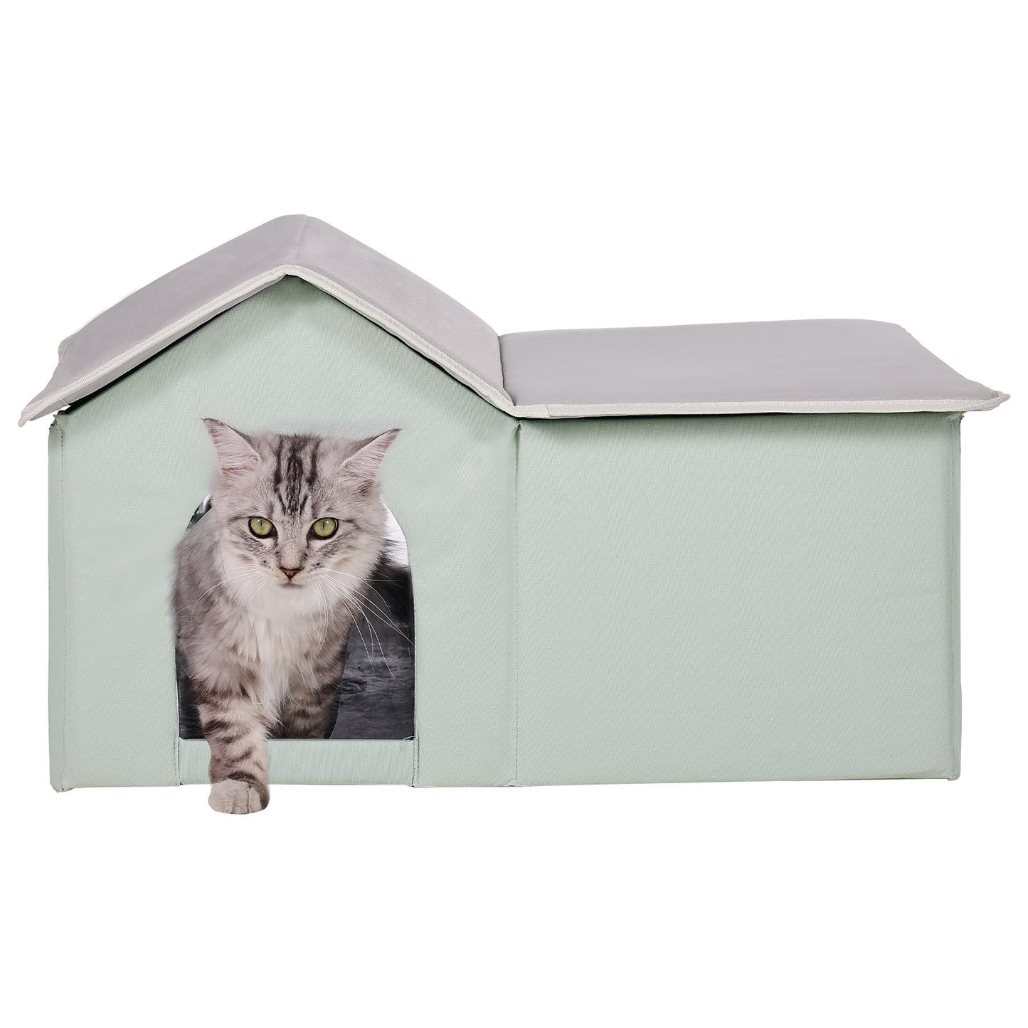 Heated Cat House hopfällbart Kitty Shelter with Heated Pad Green Large