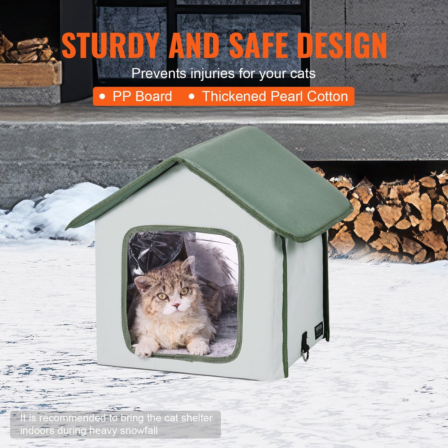 Elevated Heated Cat House Outdoor Kitty Shelter with Heated Pad Green (S)