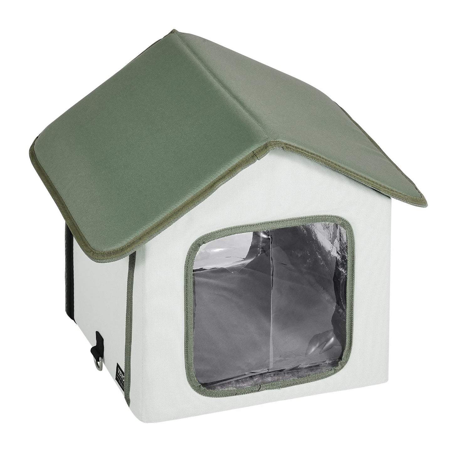 Elevated Heated Cat House Outdoor Kitty Shelter with Heated Pad Green (S)