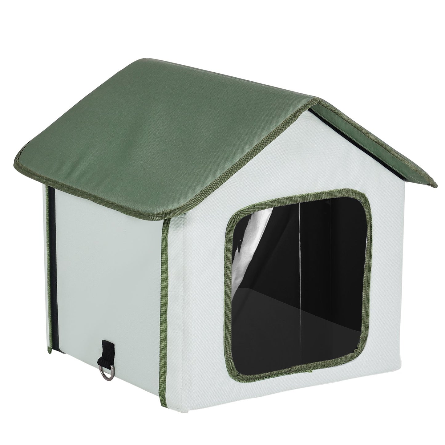 Elevated Heated Cat House Outdoor Kitty Shelter with Heated Pad Green (S)
