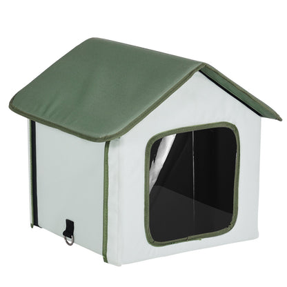 Elevated Heated Cat House Outdoor Kitty Shelter with Heated Pad Green (S)