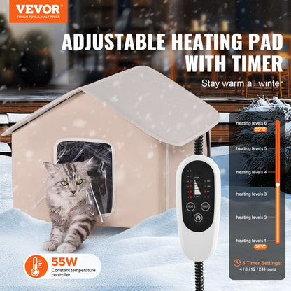 Uppvärmd Katthus Kitty Shelter med Uppvärmd Pad Brun Mitten