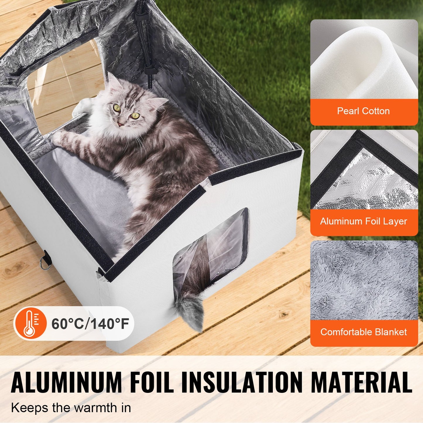 Heated Cat House hopfällbart Kitty Shelter med Uppvärmd Pad Grå Mitt