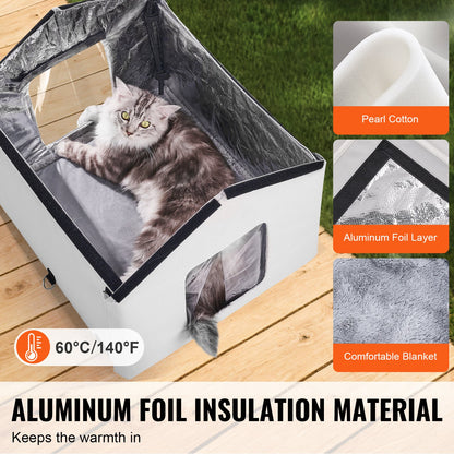 Heated Cat House hopfällbart Kitty Shelter med Uppvärmd Pad Grå Mitt