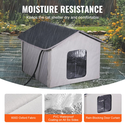 Heated Cat House hopfällbart Kitty Shelter med Uppvärmd Pad Grå Mitt