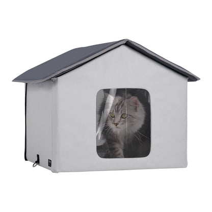 Heated Cat House hopfällbart Kitty Shelter med Uppvärmd Pad Grå Mitt