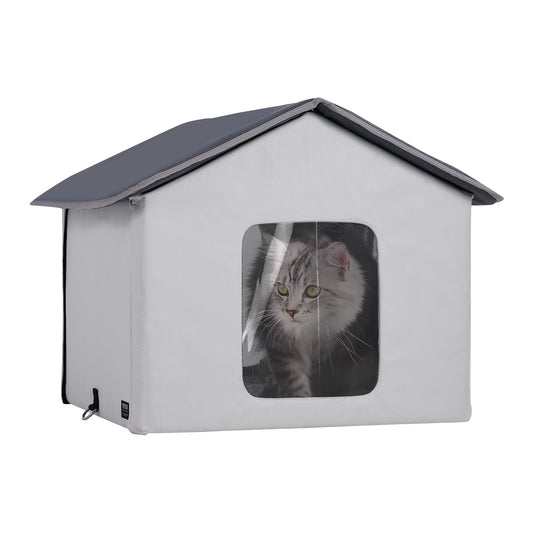 Heated Cat House hopfällbart Kitty Shelter med Uppvärmd Pad Grå Mitt