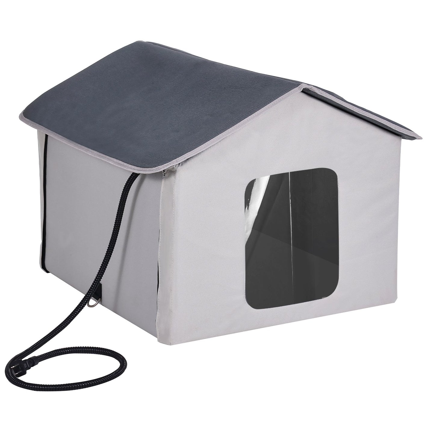Heated Cat House hopfällbart Kitty Shelter med Uppvärmd Pad Grå Mitt