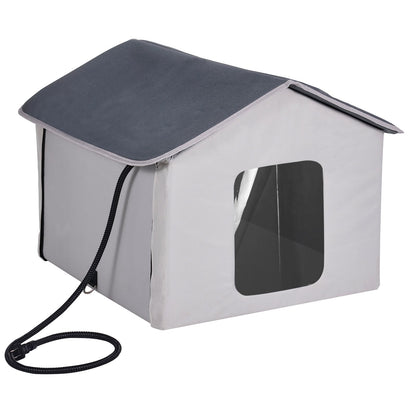 Heated Cat House hopfällbart Kitty Shelter med Uppvärmd Pad Grå Mitt