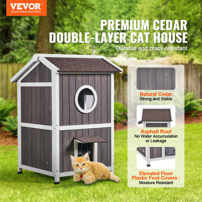 Outdoor Cat House 2-våningars vilda katthem i trä med tak- och dörrklaffar